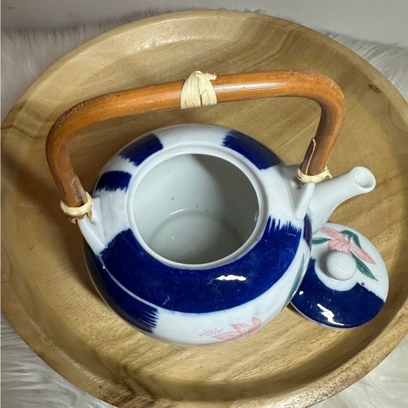 Pier 1 Floral Asian Porcelain Teapot with Bamboo Handle - Picture 5 of 5